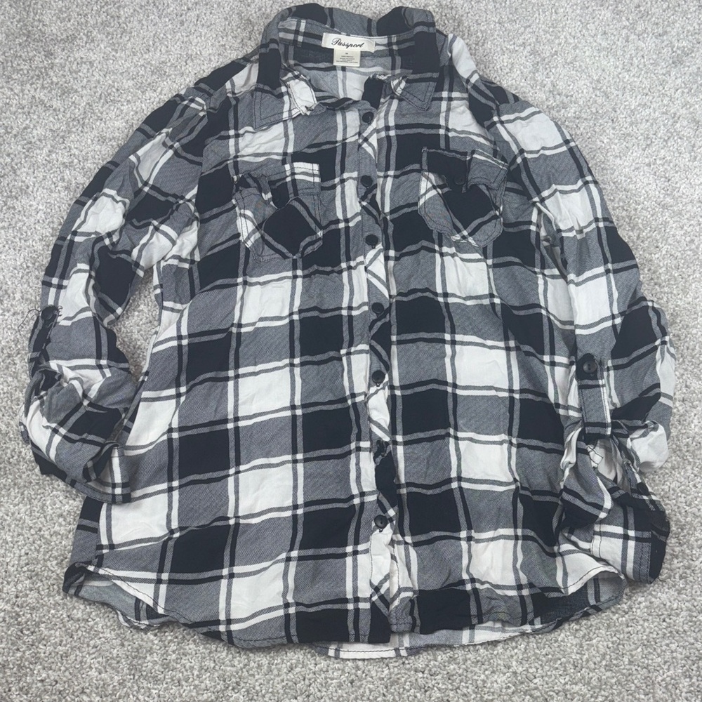 Passport Black and White Plaid Shirt flannel shirt size medium women’s
